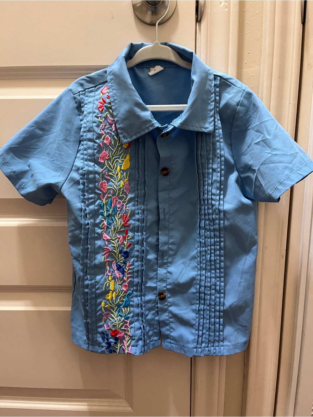 Blue Embroidered Short-Sleeve Shirt for Kids